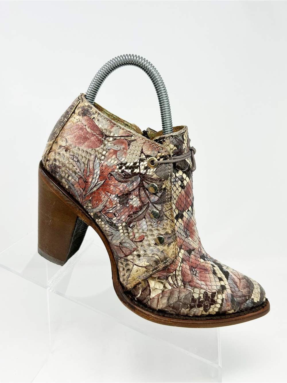 Cuadra Womens Floral Lace-Up Side Zip Ankle Booties Multicolor Block Heel Size 7